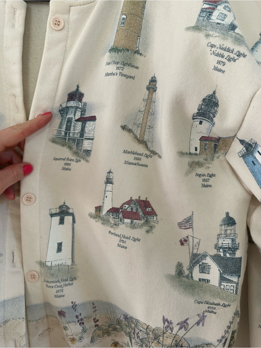 Vintage Cream Cardigan with Nautical Lighthouse Print - Picture 3 of 3